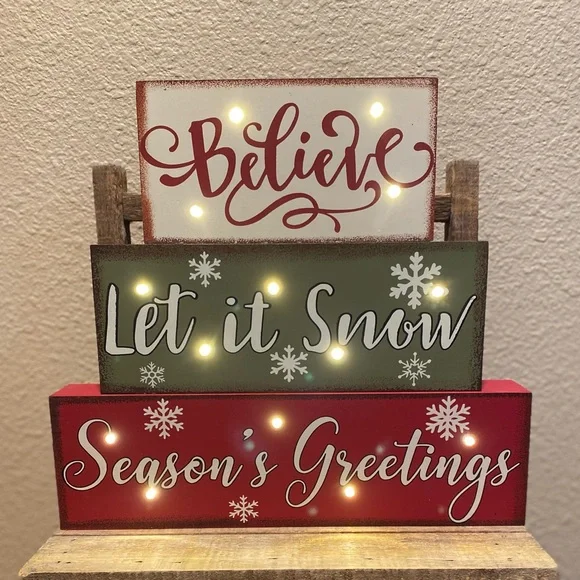 Glitzhome Holiday Christmas Decor Christmas Wooden Led Block